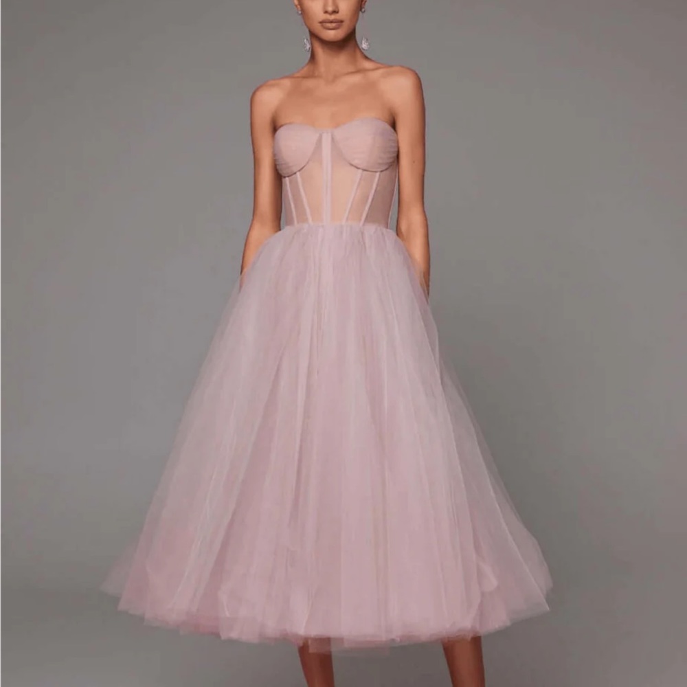 Milla Misty Rose Strapless Puffy Midi Tulle Dress